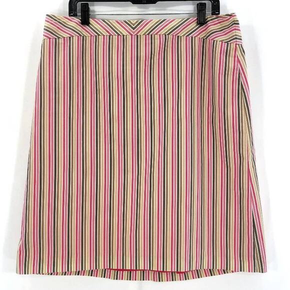 J Crew Striped Pink Green Pencil Skirt Cotton Blend Lined SZ 14 Spring Summer - Picture 1 of 3